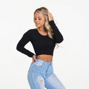 NVGTN Around Black Long Sleeve Crop Blast Dam Svarta | SE019LI