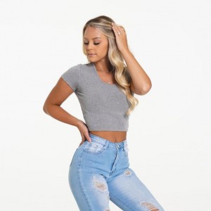NVGTN Klassiska Räfflad Tee Blast Dam Grå | SE297AH