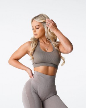 NVGTN Limitless Räfflad Seamless Halter Sport Bh Dam Grå Bruna | SE417QM